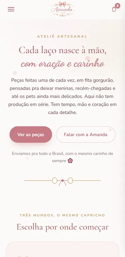 Site da Amandu Laços no celular