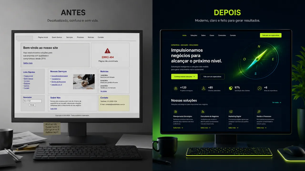 Exemplo: O antes e o depois de um site